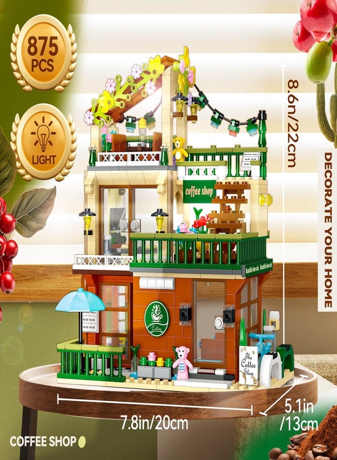 MOCBROPCS 3 in 1 Street View Coffee Shop City Building Set, Compatible with City House Modular Simulation Architecture Construction Toy with LED Lights, Gift for Adults and Girls Kids Aged 8+(875 PCS) - Image 3